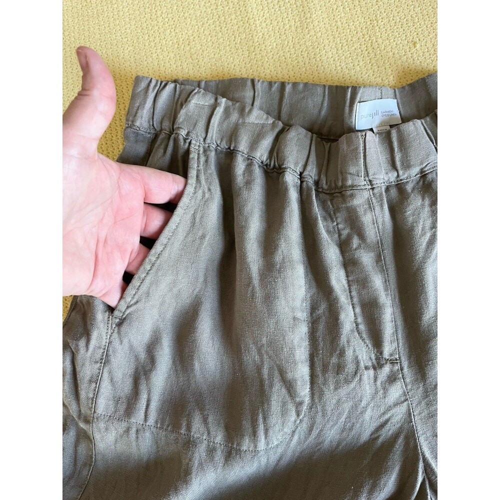 Pure Jill Garment Dyed Linen Olive Pants Size Medium Button Cuff Summer Casual - Picture 7 of 10